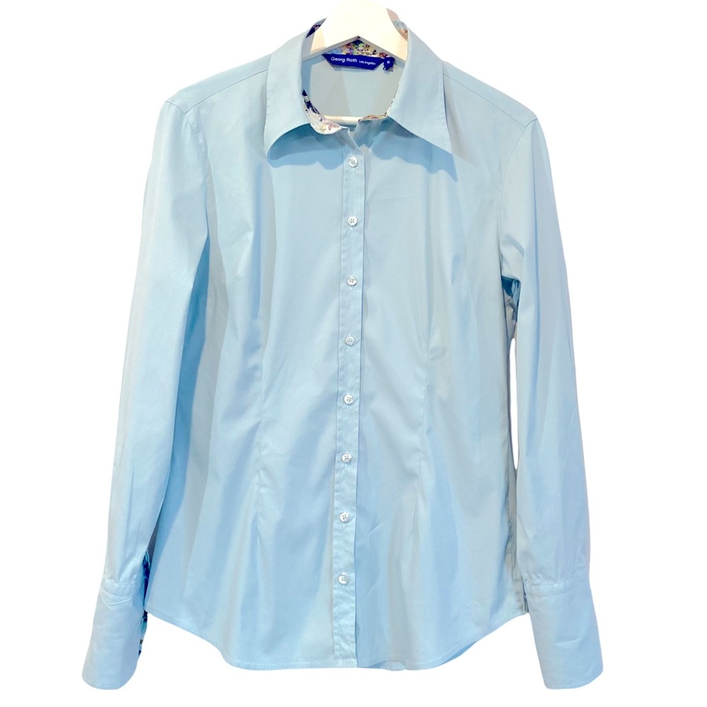GEORG ROTH LOS ANGELES BLUE LONG SLEEVE FITTED WOMENS BLOUSE SIZE SMALL